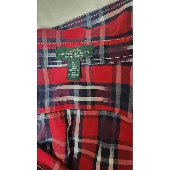 LRL Lauren Jeans Co Ralph Lauren Women's Size XL Plaid Shirt Button Up Red Plaid - Picture 5 of 7